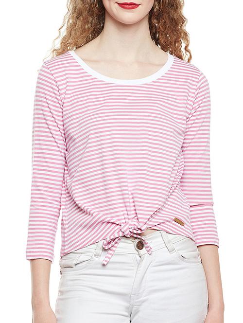 pink cotton blend stripped top - 14420659 - Very Small Image - 1
