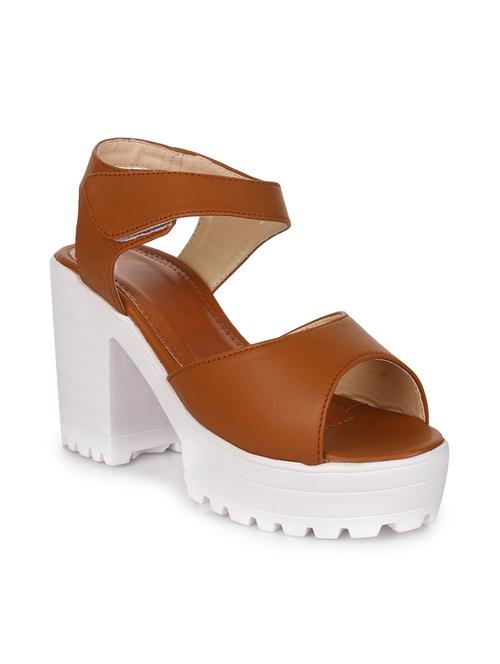Tan Faux Leather Ankle Strap Sandals - 14420939 - Very Small Image - 1
