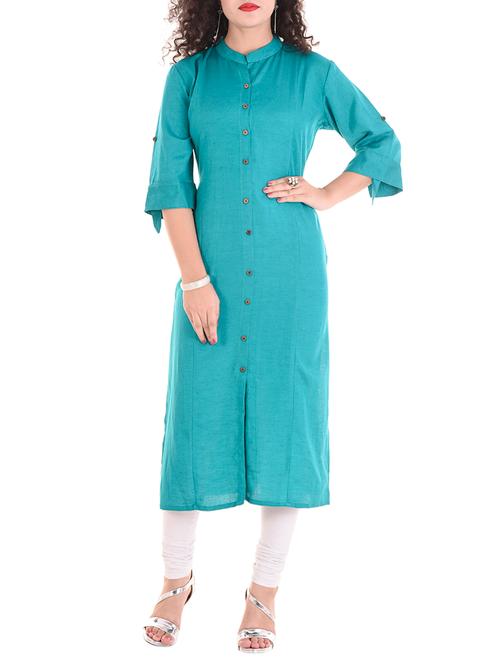 turquoise cotton kurta - 14421953 - Very Small Image - 1