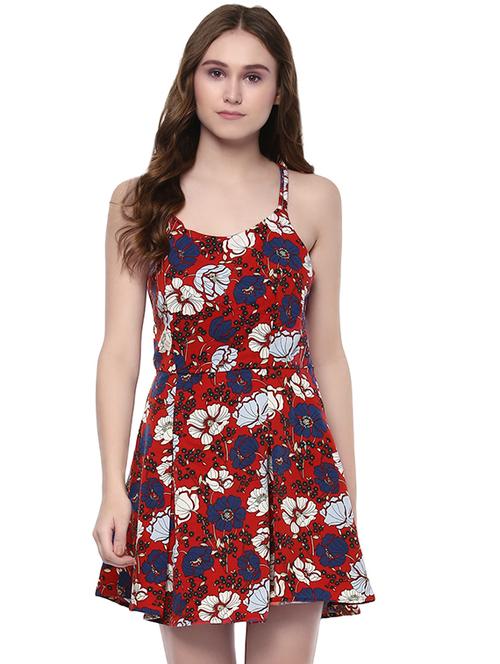 red printed fit and flaredress - 14422243 - Very Small Image - 1