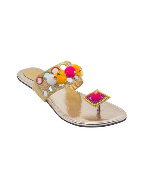 gold ethnic  slip on sandals - 14423962 - Very Small Image - 1