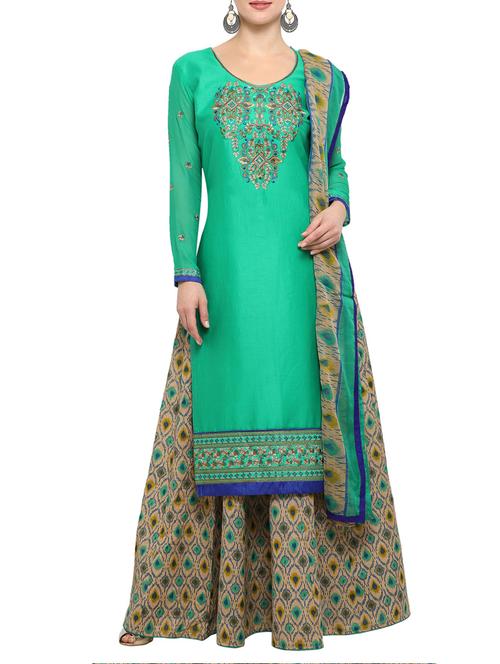 green cotton unstitched skirt suits - 14426986 - Very Small Image - 1