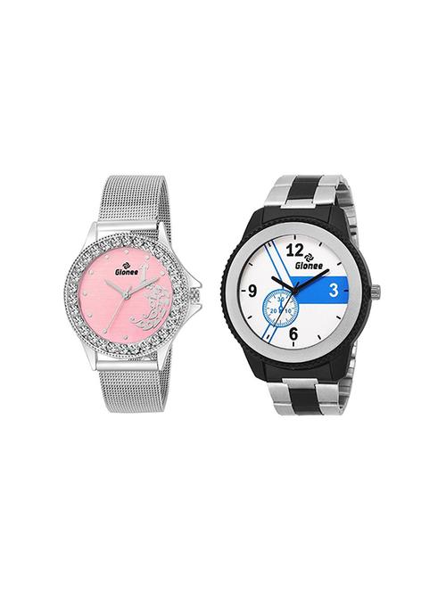 gionee pink & white round dial casual pair of two wrist watch - 14430910 - Very Small Image - 1