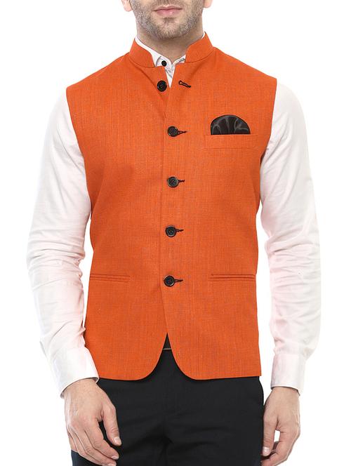 orange cotton nehru jacket - 14430970 - Very Small Image - 1