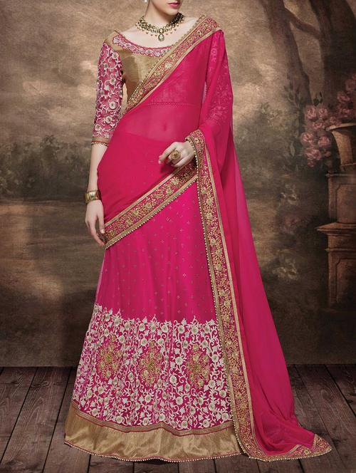 pink embroidered lehenga saree saree with blouse - 14431601 - Very Small Image - 1