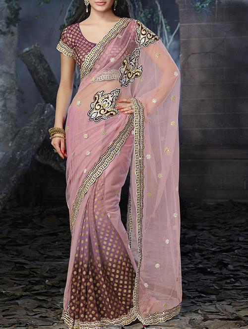 pink silk embroidered saree with blouse - 14431636 - Very Small Image - 1