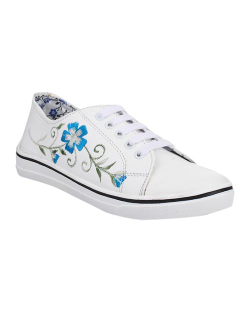 white faux leather laceup sneakers - 14432183 - Very Small Image - 1