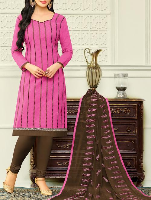 pink unstitched churidaar suit dress material - 14432635 - Very Small Image - 1
