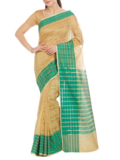 green cotton saree with blouse - 14434595 - Very Small Image - 1