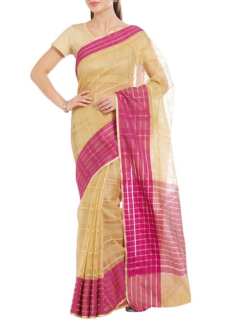 pink cotton saree with blouse - 14434596 - Very Small Image - 1