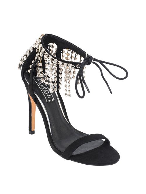 black faux leather laceup sandals - 14434796 - Very Small Image - 1