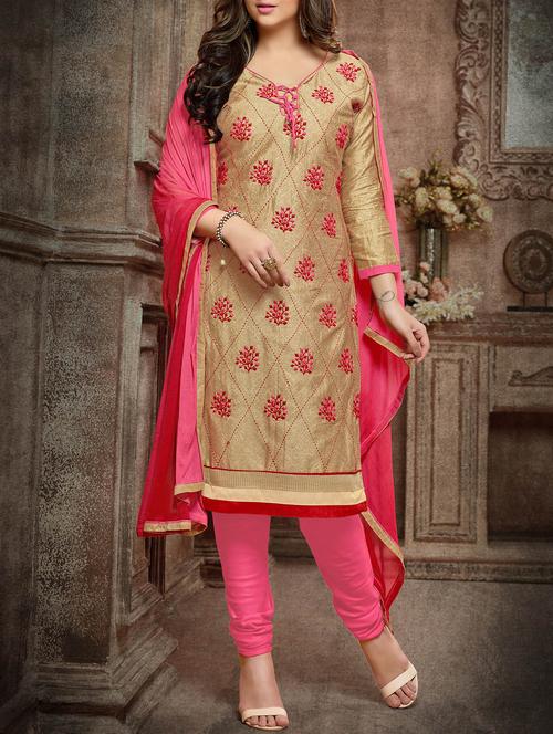 beige rayon embroidered dress material - 14435304 - Very Small Image - 1