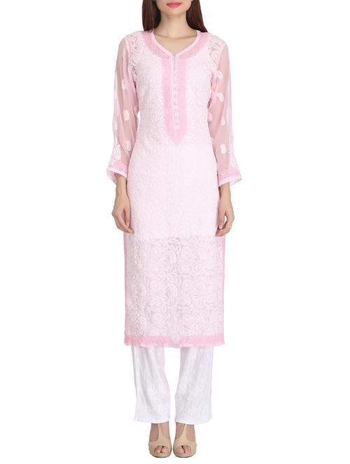 pink georgette straight kurta - 14435338 - Very Small Image - 1
