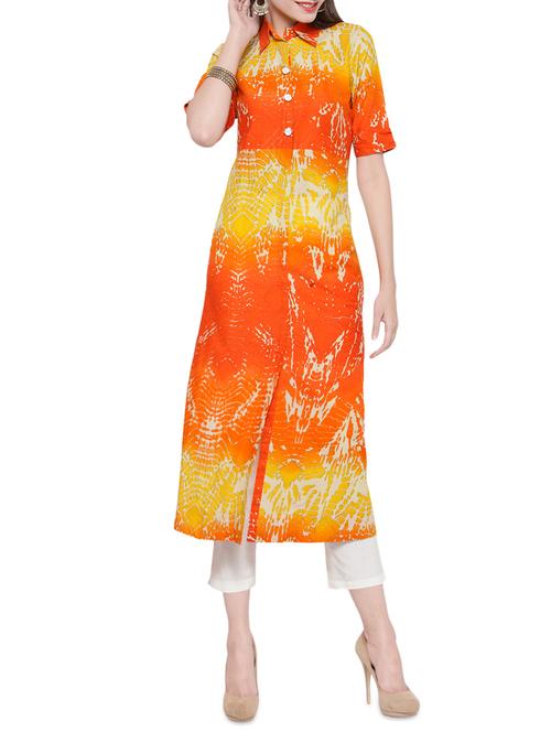 printed  a-line slit kurta - 14437491 - Very Small Image - 1