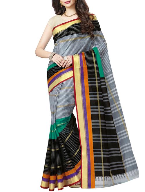 multi cotton printed saree with blouse - 14439484 - Very Small Image - 1
