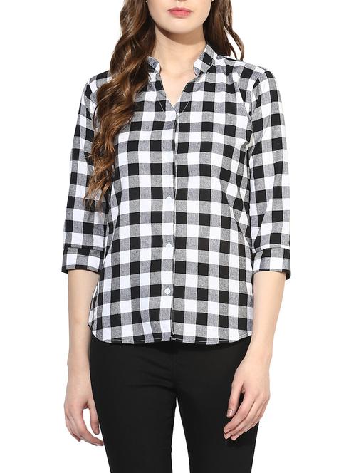 mandarin neck checkered shirt  - 14441242 - Very Small Image - 1
