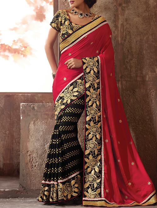 red viscose half and half saree with blouse - 14441261 - Very Small Image - 1