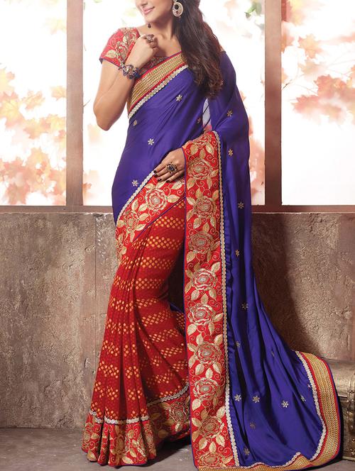 blue half and half saree with blouse - 14441262 - Very Small Image - 1