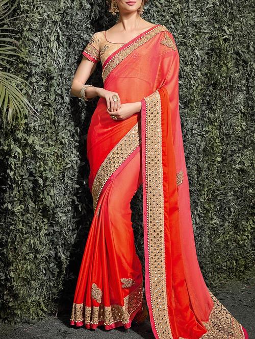 orange embroidered saree with blouse - 14441285 - Very Small Image - 1