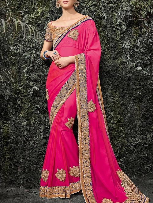 pink chiffon embroidered saree with blouse - 14441287 - Very Small Image - 1