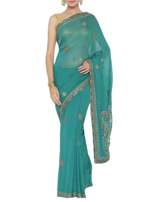 sea green embroidered saree with blouse - 14442922 - Very Small Image - 1