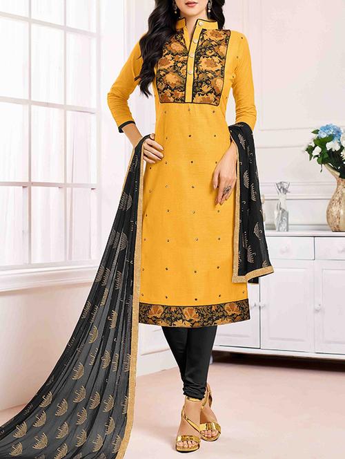 yellow cotton patiyala suits dress material - 14443825 - Very Small Image - 1