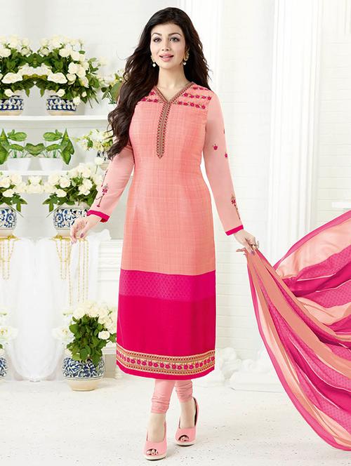 peach churidaar suits dress material - 14444563 - Very Small Image - 1