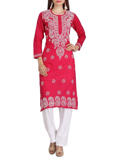 ADA magenta cotton straight kurta - 14445567 - Very Small Image - 1