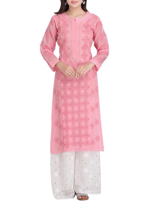 pink cotton straight kurta - 14445580 - Very Small Image - 1