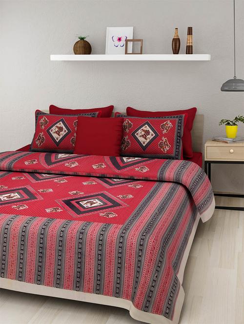 pure cotton rajasthani traditional double bed sheet  with 2 pillow covers - 14446237 - Very Small Image - 1