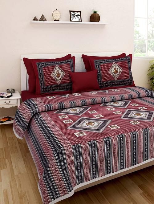 pure cotton rajasthani traditional double bed sheet  with 2 pillow covers - 14446241 - Very Small Image - 1