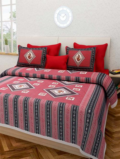 pure cotton rajasthani traditional double bed sheet  with 2 pillow covers - 14446243 - Very Small Image - 1
