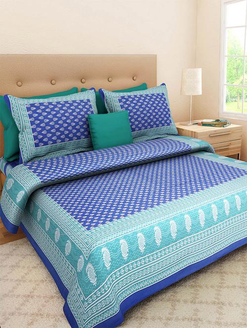 pure cotton rajasthani traditional double bed sheet  with 2 pillow covers - 14446286 - Very Small Image - 1