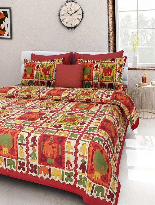 pure cotton rajasthani traditional double bed sheet  with 2 pillow covers - 14446335 - Very Small Image - 1