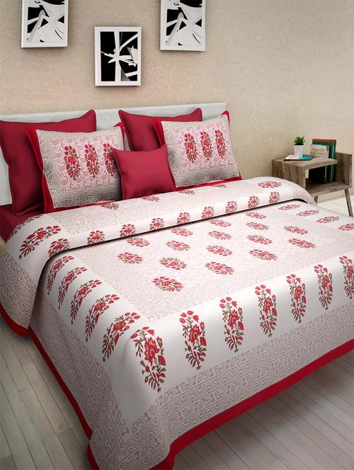 pure cotton rajasthani traditional double bed sheet  with 2 pillow covers - 14446382 - Very Small Image - 1