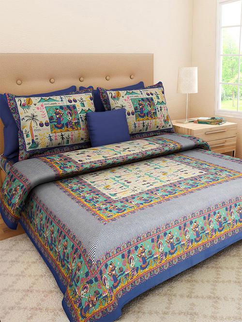 pure cotton rajasthani traditional double bed sheet  with 2 pillow covers - 14446421 - Very Small Image - 1