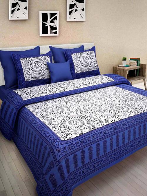 pure cotton rajasthani traditional double bed sheet  with 2 pillow covers - 14446454 - Very Small Image - 1