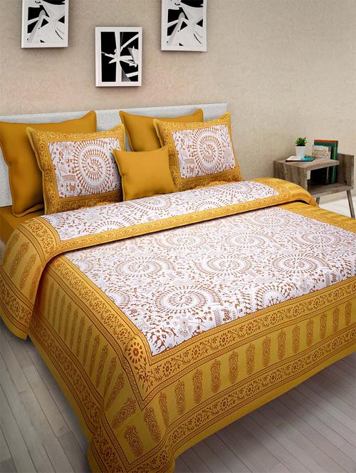 pure cotton rajasthani traditional double bed sheet  with 2 pillow covers - 14446460 - Very Small Image - 1