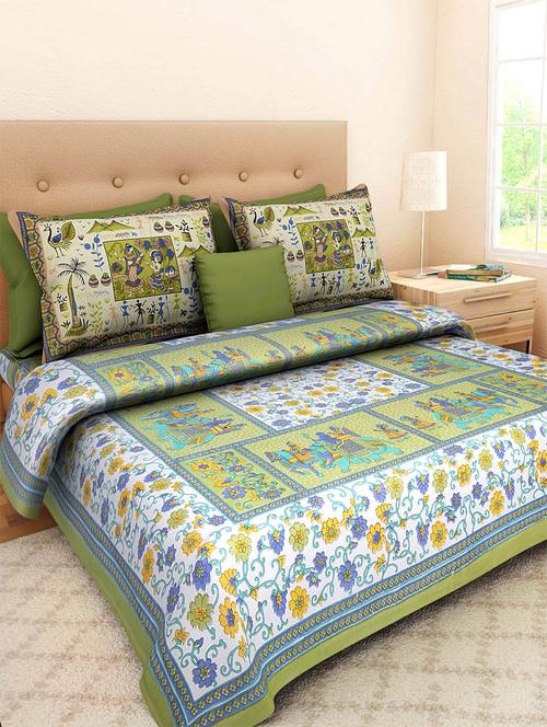 pure cotton rajasthani traditional double bed sheet  with 2 pillow covers - 14446503 - Very Small Image - 1