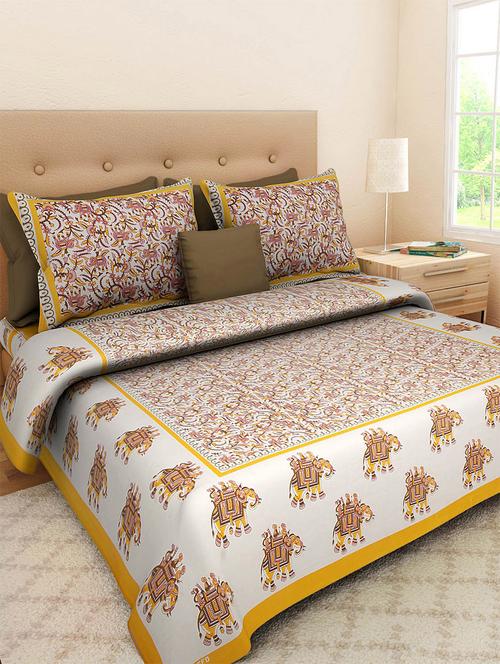 pure cotton rajasthani traditional double bed sheet  with 2 pillow covers - 14446555 - Very Small Image - 1