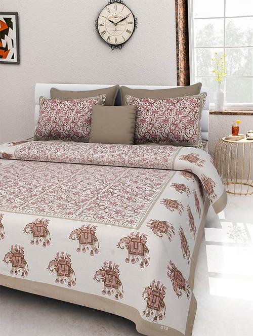 pure cotton rajasthani traditional double bed sheet  with 2 pillow covers - 14446558 - Very Small Image - 1