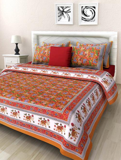 pure cotton rajasthani traditional double bed sheet  with 2 pillow covers - 14446575 - Very Small Image - 1