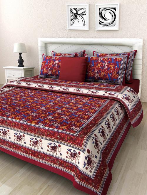 pure cotton rajasthani traditional double bed sheet  with 2 pillow covers - 14446581 - Very Small Image - 1