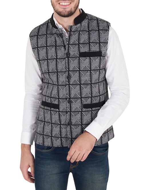 grey cotton blend nehru jacket - 14448473 - Very Small Image - 1