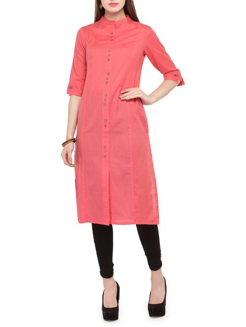 pink viscose straight kurta - 14448534 - Very Small Image - 1