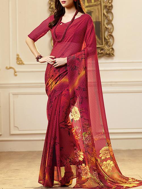 pink printed saree - 14449025 - Very Small Image - 1