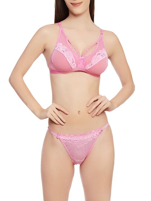 pink cotton bras and panty set - 14449631 - Very Small Image - 1