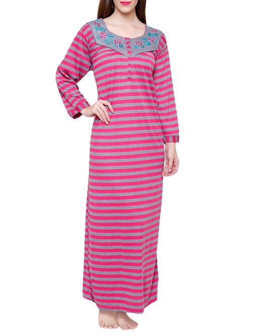 pink woolen striped gown - 14450025 - Very Small Image - 1