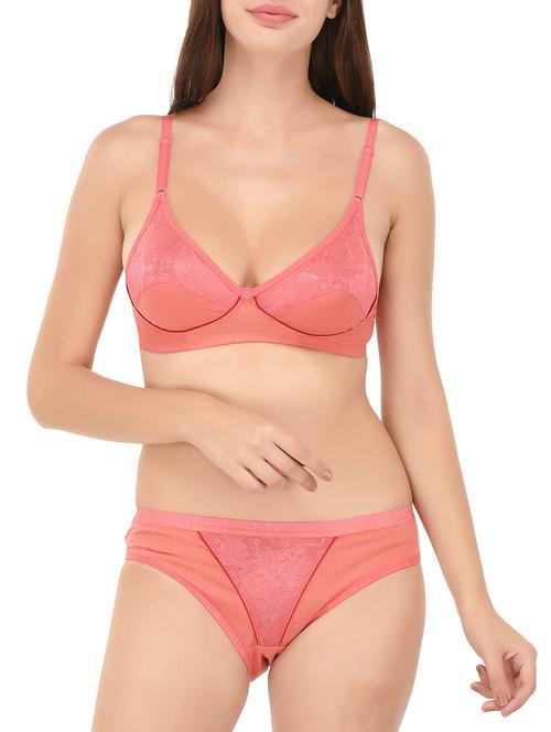 peach cotton bra and panty set - 14450306 - Very Small Image - 1