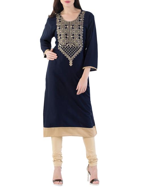 blue cotton straight kurta - 14450378 - Very Small Image - 1